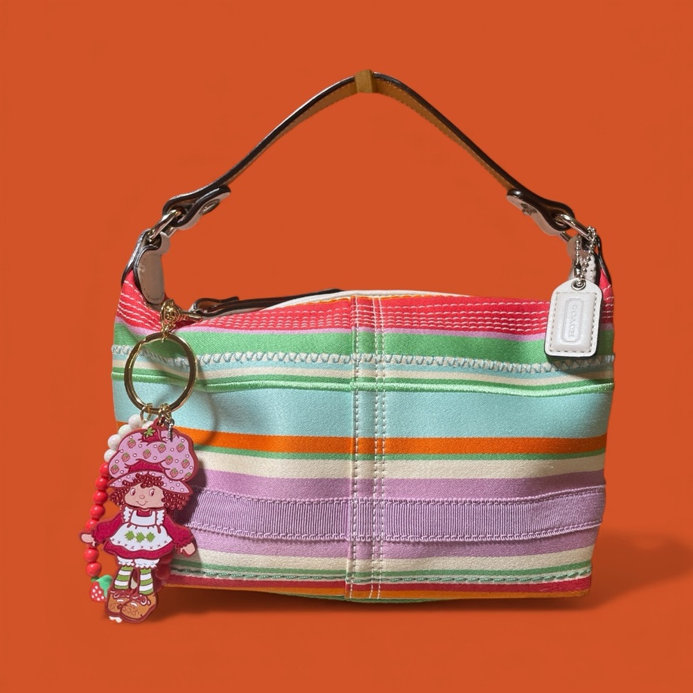 Coach Hampton Y2K Multicolor Striped Mini Bag -with Strawberry Shortcake Charm 🍓 - Picture 3 of 14